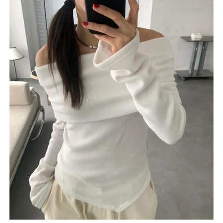 릿킴 fold neck long sleeve 오프숄더(블랙)