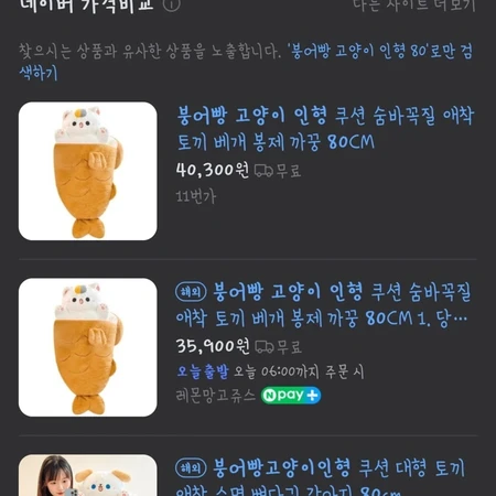 붕어빵 고양이 인형